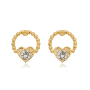 Brinco Círculo com Coração de Zircônias banhado a ouro 18 K