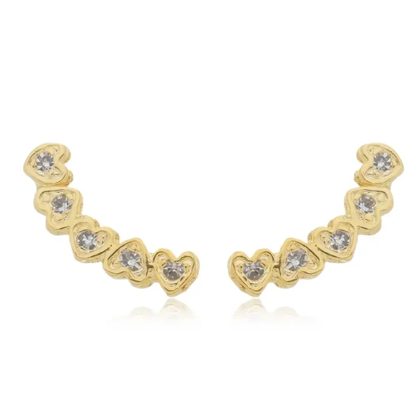 Brinco Ear Cuff Coração com Zircônias banhado a ouro 18 K