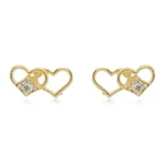 Brinco Dois Corações com Zircônias banhado a ouro 18 K