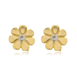 Brinco Florzinha com Zircônias banhado a ouro 18 K