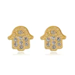 Brinco Mão de Fátima com Zircônias banhado a ouro 18 K