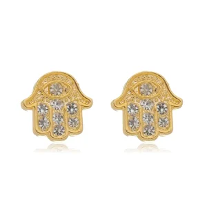 Brinco Mão de Fátima com Zircônias banhado a ouro 18 K