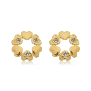 Brinco Seis Corações com Zircônias banhado a ouro 18 K