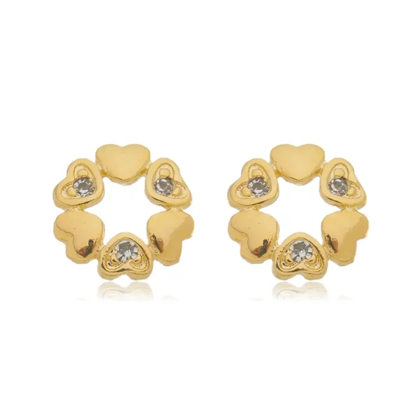 Brinco Seis Corações com Zircônias banhado a ouro 18 K