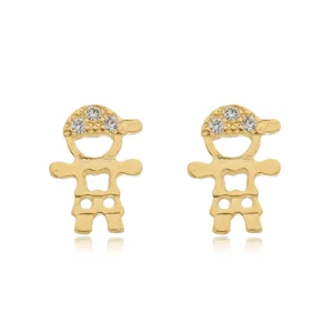 Brinco Menino com Zircônias banhado a ouro 18 K