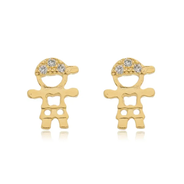 Brinco Menino com Zircônias banhado a ouro 18 K