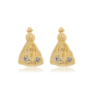 Brinco Nossa Senhora com Zircônias banhado a ouro 18 K