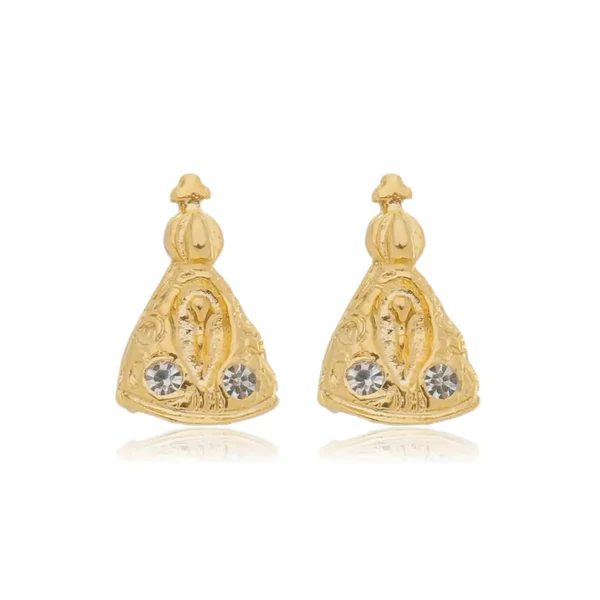 Brinco Nossa Senhora com Zircônias banhado a ouro 18 K