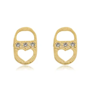 Brinco Lacre com Coração e Zircônias banhado a ouro 18 K