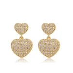 Brinco Dois Corações com Zircônias banhado a ouro 18 K