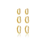 Brinco Trio de Argolas Coração de Zircônias banhado a ouro 18 K