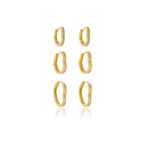 Brinco Trio de Argolas Coração de Zircônias banhado a ouro 18 K