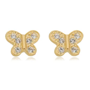Brinco Borboleta com Asas de Zircônias banhado a ouro 18 K