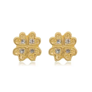 Brinco Trevo com Zircônias banhado a ouro 18 K