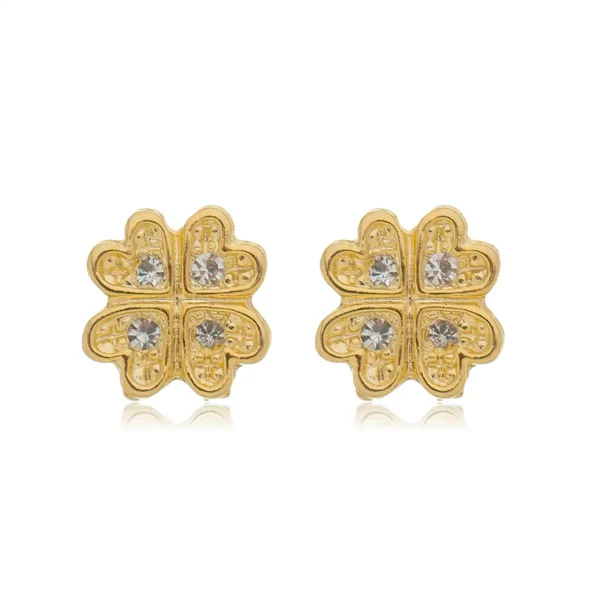 Brinco Trevo com Zircônias banhado a ouro 18 K