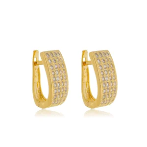 Brinco Gota Clique Grossa com Zircônias banhado a ouro 18 K