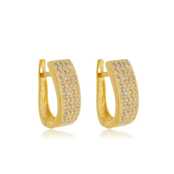 Brinco Gota Clique Grossa com Zircônias banhado a ouro 18 K