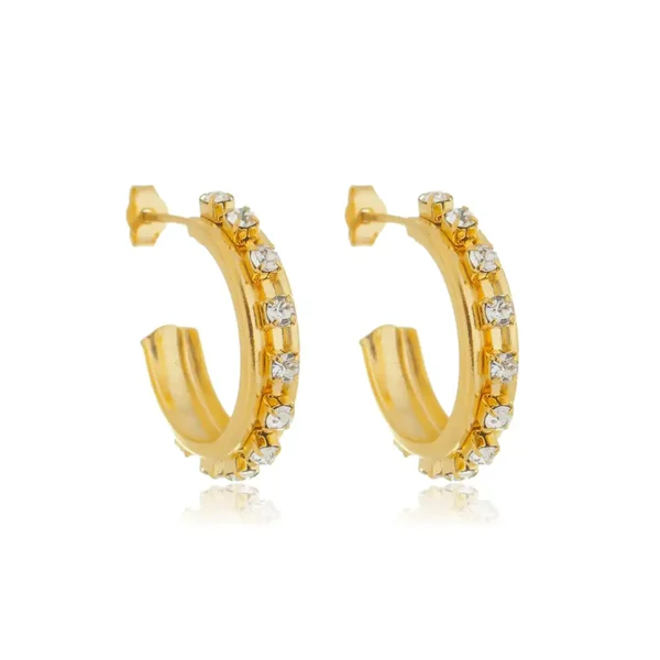 Brinco Argola Média com Zircônias banhado a ouro 18 K