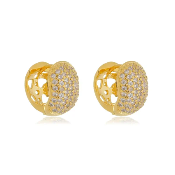 Brinco Argola Clique Grossa com Zircônias banhado a ouro 18 K