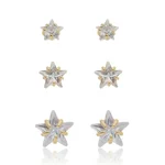 Brinco Trio Estrelas de Zircônias banhado a ouro 18 K