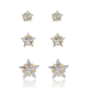 Brinco Trio Estrelas de Zircônias banhado a ouro 18 K