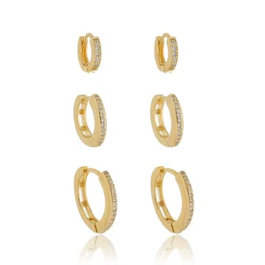 Brinco Trio de Argolas de Zircônias banhado a ouro 18 K