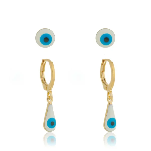 Brinco Duplo Olho Grego banhado a ouro 18 K