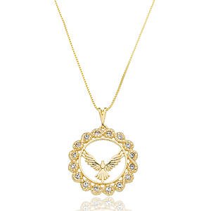 Colar Espírito Santo Cravejado com Zircônias Banhado a ouro 18k