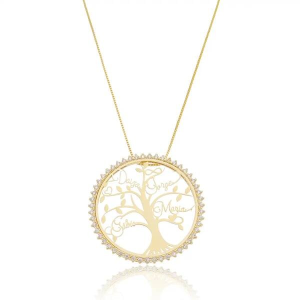 Colar Personalizado com até 6 Nomes Árvore da Vida com Zircônias banhado a ouro 18k