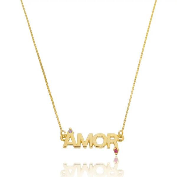 Colar Amor Cravejado com Zircônias Banhado a ouro 18k