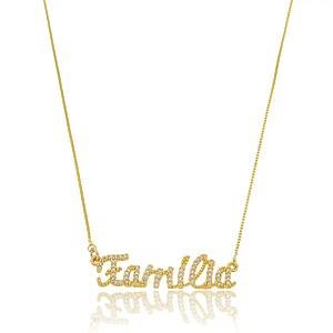 Colar Família Cravejado com Zircônias Banhado a ouro 18k