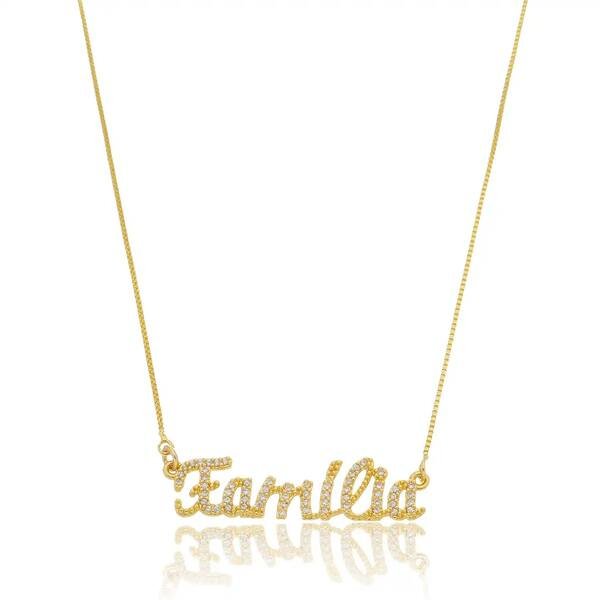 Colar Família Cravejado com Zircônias Banhado a ouro 18k