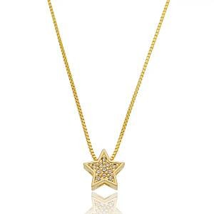 Colar Estrela Cravejado com Zircônias Banhado a ouro 18k