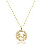 Colar Casal com Coração na Mão de Zircônias Banhado a ouro 18k