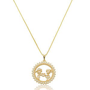 Colar Casal com Coração na Mão de Zircônias Banhado a ouro 18k
