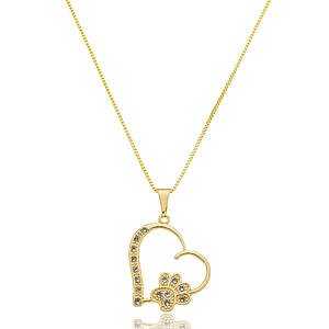 Colar Coração com Patinha Pet Banhado a ouro 18k