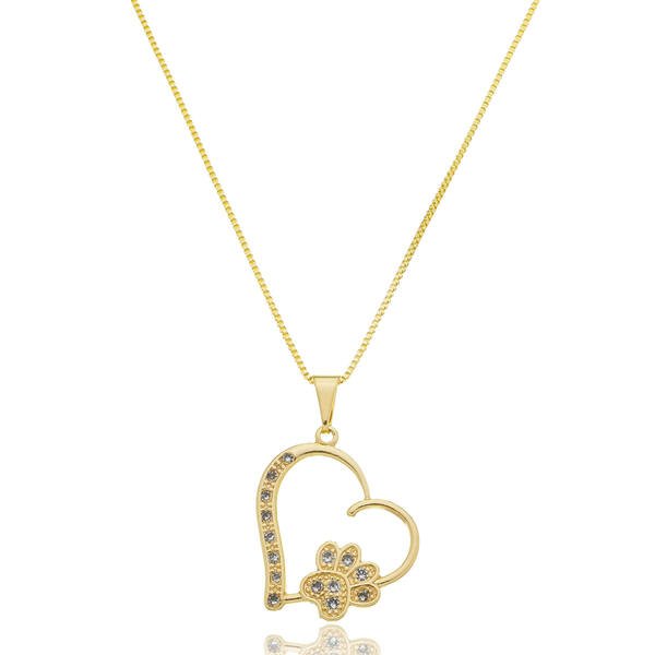 Colar Coração com Patinha Pet Banhado a ouro 18k