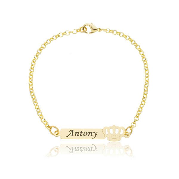 Pulseira Personalizada Infantil com coroa banhada a ouro 18 k