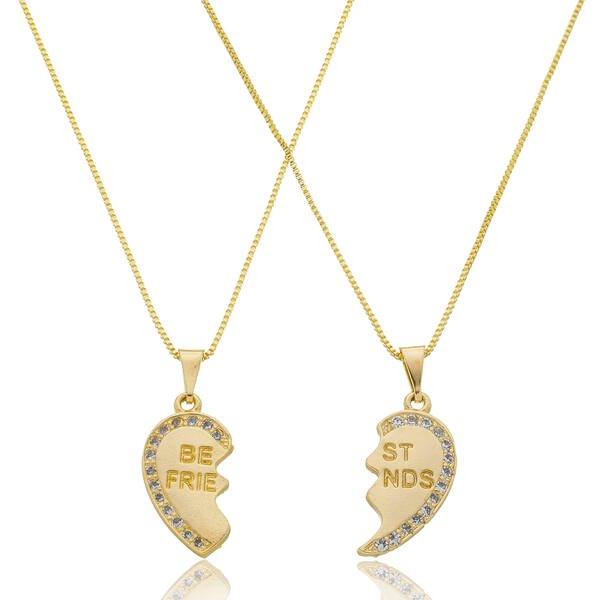 Colar Best Friends Coração Duplo com Zircônias Banhado a ouro 18k
