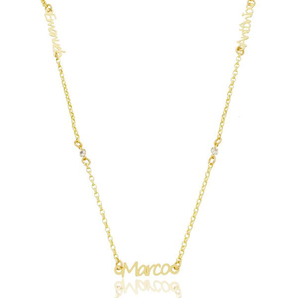 Colar Personalizado até 3 Nomes na Corrente Elo Português Personalizado banhado a ouro 18k