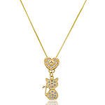 Colar Gato com Coração de Zircônias Banhado a ouro 18k