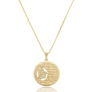 Colar Pai Nosso com Espírito Santo Cravejado com Zircônias Banhado a ouro 18k