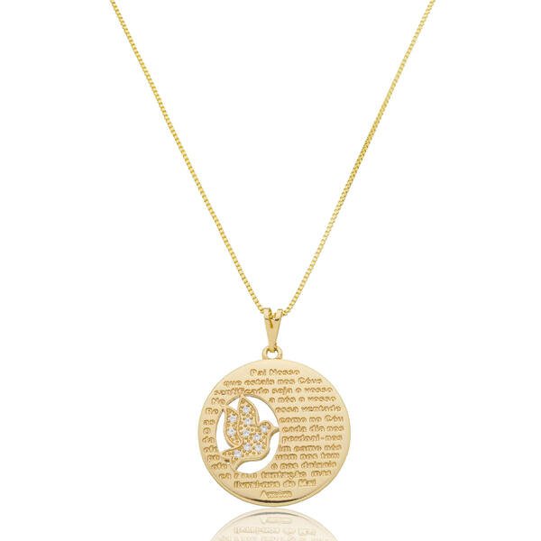 Colar Pai Nosso com Espírito Santo Cravejado com Zircônias Banhado a ouro 18k