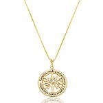 Colar Medalha Árvore da Vida Escrito "Família...¨ Banhado a ouro 18k