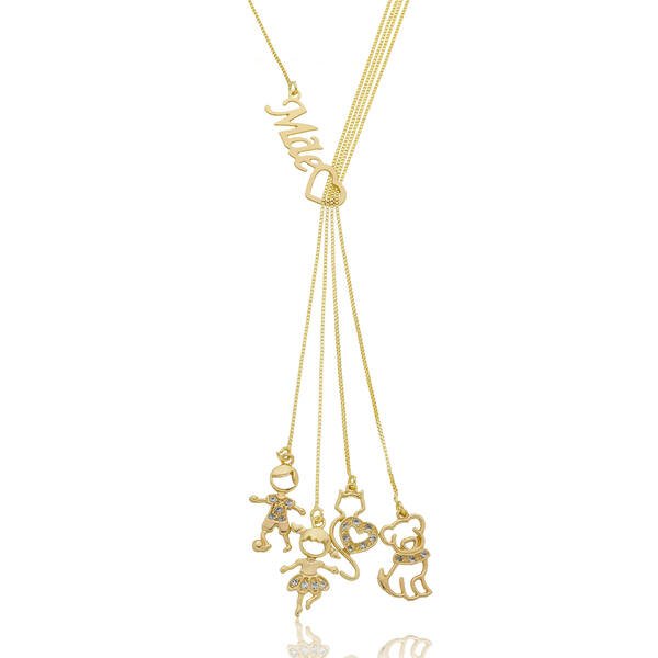 Colar Personalizado Mãe Gravata com Pets Banhado a ouro 18k