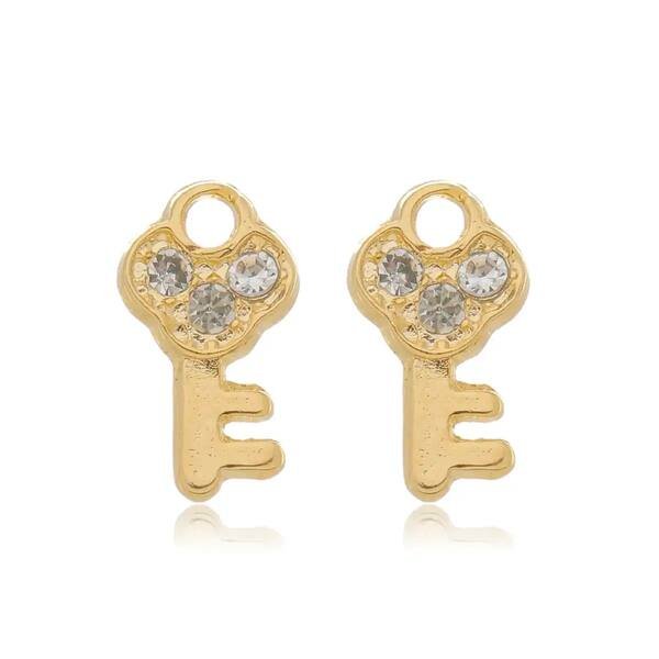 Brinco Chave com Zircônias banhado a ouro 18 K