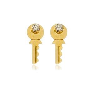 Brinco Chave com 1 Zircônia banhado a ouro 18 K
