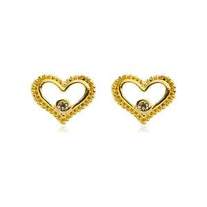 Brinco Coração com 1 Zircônia banhado a ouro 18 K