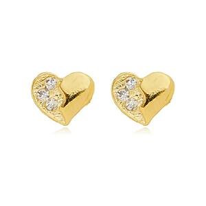 Brinco Coração com 3 Zircônias banhado a ouro 18 K