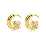 Brinco Lua com Coração com Zircônias banhado a ouro 18 K